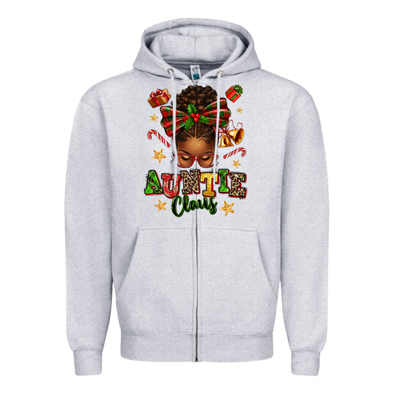 Auntie Claus Afro Messy Bun Zipper Hoodie by texasbilliewilder | Teevron