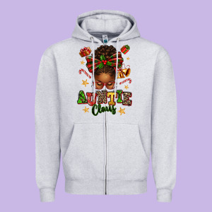 Auntie Claus Afro Messy Bun Zipper Hoodie Designed By Texasbilliewilder