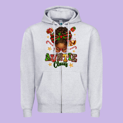 Auntie Claus Afro Messy Bun Zipper Hoodie Designed By Texasbilliewilder