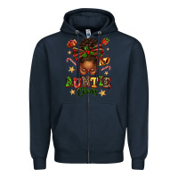 Navy Auntie Claus Afro Messy Bun Zipper Hoodie - texasbilliewilder