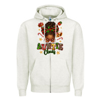 Oatmeal Heather Auntie Claus Afro Messy Bun Zipper Hoodie - texasbilliewilder
