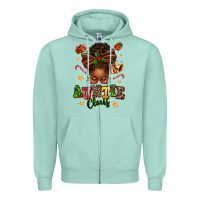 Seafoam Auntie Claus Afro Messy Bun Zipper Hoodie - texasbilliewilder