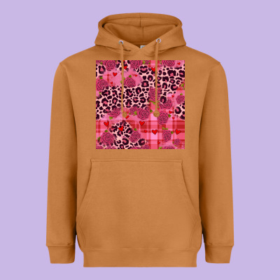Valentines Day Roses Leopard Seamless Pattern Heavyweight Hoodie Designed By Jahusdesignshop