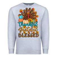 Heather Grey thankful grateful blessed turkey Premium Sweatshirt - Artiststas