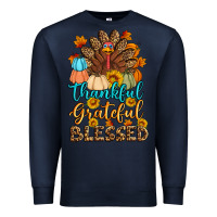 Navy thankful grateful blessed turkey Premium Sweatshirt - Artiststas