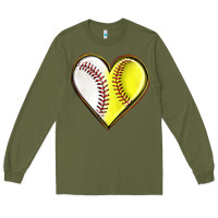 Army Green baseball and softball heart Long Sleeve Tee - texasbilliewilder