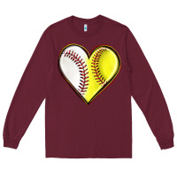 Burgundy baseball and softball heart Long Sleeve Tee - texasbilliewilder