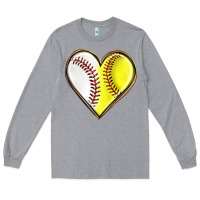 Heather Grey baseball and softball heart Long Sleeve Tee - texasbilliewilder