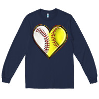 Navy baseball and softball heart Long Sleeve Tee - texasbilliewilder