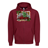 Burgundy christmas truck with tree Zipper Hoodie - RanaPortraitStore