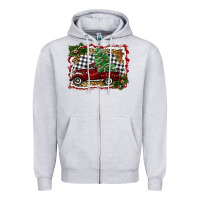 Heather Grey christmas truck with tree Zipper Hoodie - RanaPortraitStore