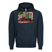 Navy christmas truck with tree Zipper Hoodie - RanaPortraitStore