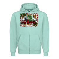 Seafoam christmas truck with tree Zipper Hoodie - RanaPortraitStore