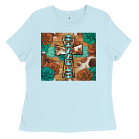 Baby Blue blessed cross Ladies Tee - BarkalooDesign
