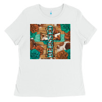White blessed cross Ladies Tee - BarkalooDesign
