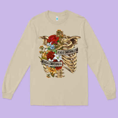 Long Sleeve Tee Kinda Emotionless Kinda Emotional Skeleton