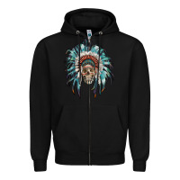 Black indian headdress with native american skull Zipper Hoodie - RanaPortraitStore