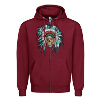 Burgundy indian headdress with native american skull Zipper Hoodie - RanaPortraitStore