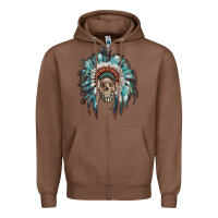 Chestnut indian headdress with native american skull Zipper Hoodie - RanaPortraitStore