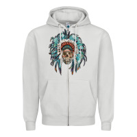 Dove Grey indian headdress with native american skull Zipper Hoodie - RanaPortraitStore