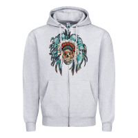 Heather Grey indian headdress with native american skull Zipper Hoodie - RanaPortraitStore