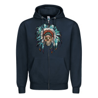Navy indian headdress with native american skull Zipper Hoodie - RanaPortraitStore