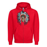 Red indian headdress with native american skull Zipper Hoodie - RanaPortraitStore