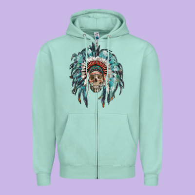 Indian Headdress With Native American Skull Zipper Hoodie Designed By Ranaportraitstore