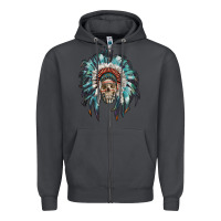 Smoke indian headdress with native american skull Zipper Hoodie - RanaPortraitStore