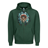 Sports Green indian headdress with native american skull Zipper Hoodie - RanaPortraitStore