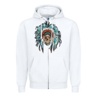 White indian headdress with native american skull Zipper Hoodie - RanaPortraitStore