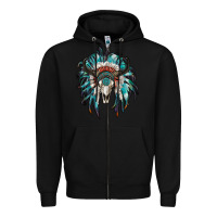 Black indian headdress with bull skull Zipper Hoodie - RanaPortraitStore