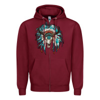 Burgundy indian headdress with bull skull Zipper Hoodie - RanaPortraitStore