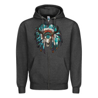 Charcoal Heather indian headdress with bull skull Zipper Hoodie - RanaPortraitStore
