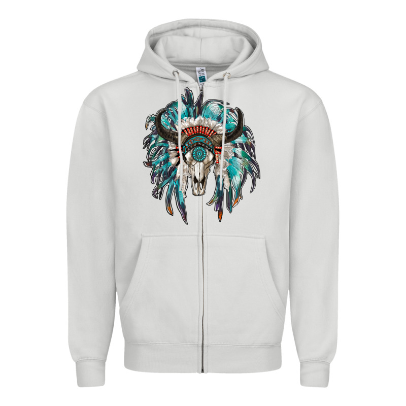 Indian Headdress With Bull Skull Zipper Hoodie by RanaPortraitStore | Teevron