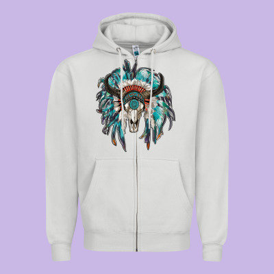 Indian Headdress With Bull Skull Zipper Hoodie Designed By Ranaportraitstore