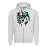 Dove Grey indian headdress with bull skull Zipper Hoodie - RanaPortraitStore
