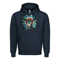 Navy indian headdress with bull skull Zipper Hoodie - RanaPortraitStore