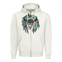 Oatmeal Heather indian headdress with bull skull Zipper Hoodie - RanaPortraitStore