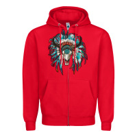 Red indian headdress with bull skull Zipper Hoodie - RanaPortraitStore