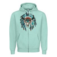 Seafoam indian headdress with bull skull Zipper Hoodie - RanaPortraitStore
