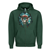 Sports Green indian headdress with bull skull Zipper Hoodie - RanaPortraitStore