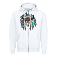 White indian headdress with bull skull Zipper Hoodie - RanaPortraitStore