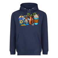 Navy hannukah coffee cups Heavyweight Hoodie - AdoDesignShop