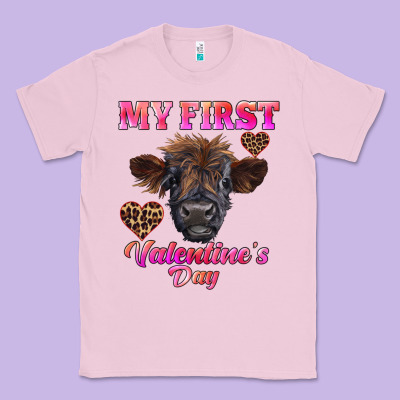 My First Valentine's Day Highland Calf Classic Tee Designed By Ranaportraitstore