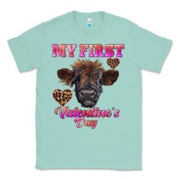 Seafoam my first valentine's day highland calf Classic Tee - RanaPortraitStore