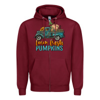 Burgundy farm fresh pumpkins truck Zipper Hoodie - RanaPortraitStore
