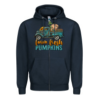 Navy farm fresh pumpkins truck Zipper Hoodie - RanaPortraitStore