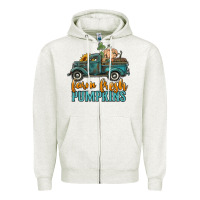 Oatmeal Heather farm fresh pumpkins truck Zipper Hoodie - RanaPortraitStore