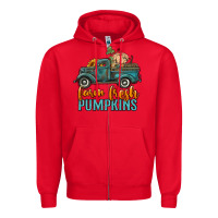 Red farm fresh pumpkins truck Zipper Hoodie - RanaPortraitStore